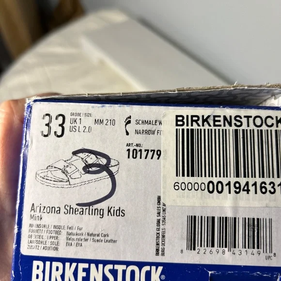 Birkenstock Kids Arizona w/shearling, size 33 (2) narrow, in mink, NEW w/box - Picture 2 of 6